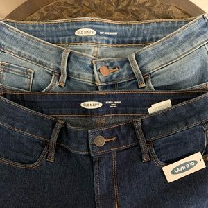2 pair of old navy jeans, one dark pair, one light pair. Straight leg/skinny